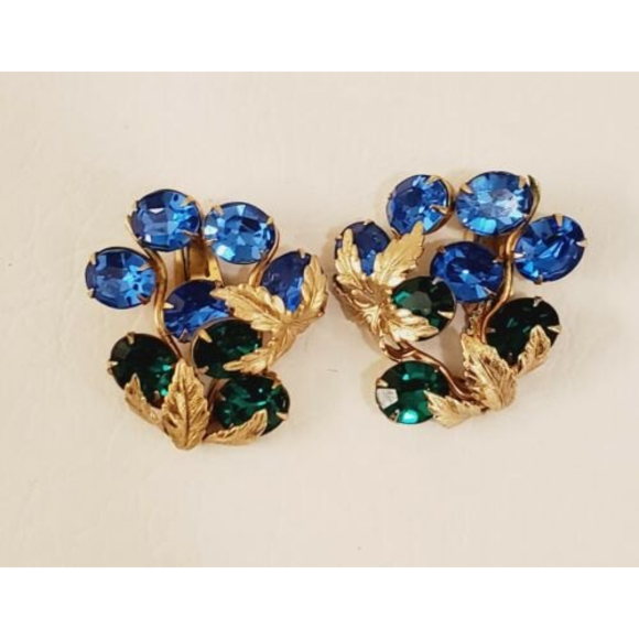 Napier Jewelry - Vintage Signed Napier Rare Rhinestones  Runway Statement Leaves Earrings